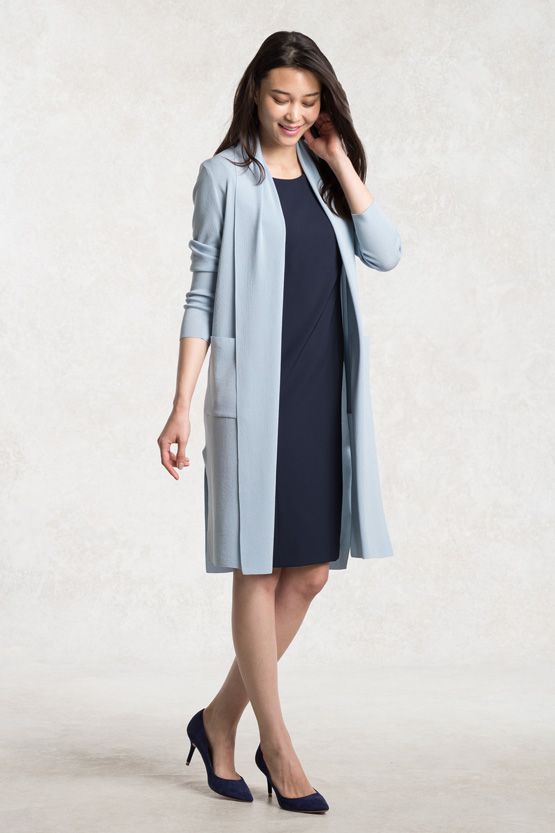 Baby Blue Kanazawa Washable Cardigan With Side Slits