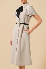 Beige x Black Bowtie Shirt Dress