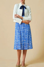 Stretch Chiffon: Lapis Lattice Shirt Dress With Bowtie