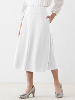 Double Jersey: White Mid-Calf A-Line Skirt