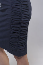 Navy Cotton Blend Side-Gathered Skirt