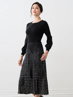 Washable Knit: Black X Mocha Docking Pleats Knit Dress
