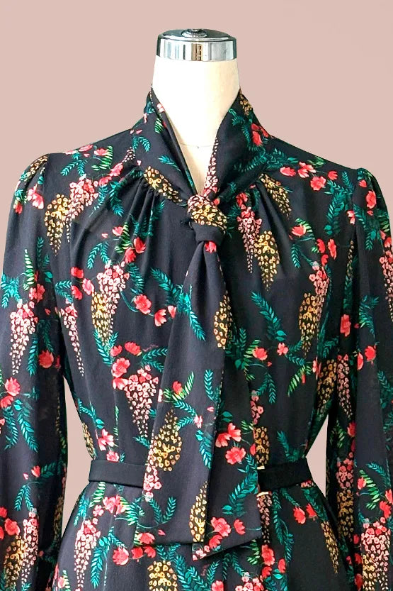 Stretch Chiffon: Black Garden Mermaid Dress With Tie