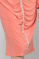 Coral Pink V-Neck Gathered Dress