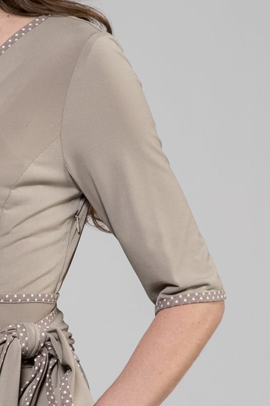 Beige Dot Trimming Dress