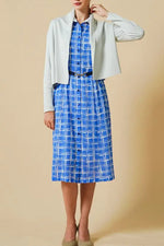 Stretch Chiffon: Lapis Lattice Shirt Dress With Bowtie