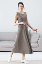 Long Length: Taupe Ribbed Flared Long Dress