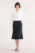 Navy Cotton Blend Midi-Length Mermaid Skirt