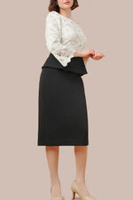 Space Material x Lace: White X Black Lace Peplum Docking Dress