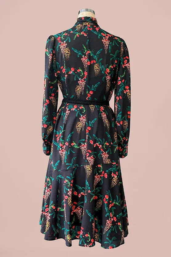 Stretch Chiffon: Black Garden Mermaid Dress With Tie