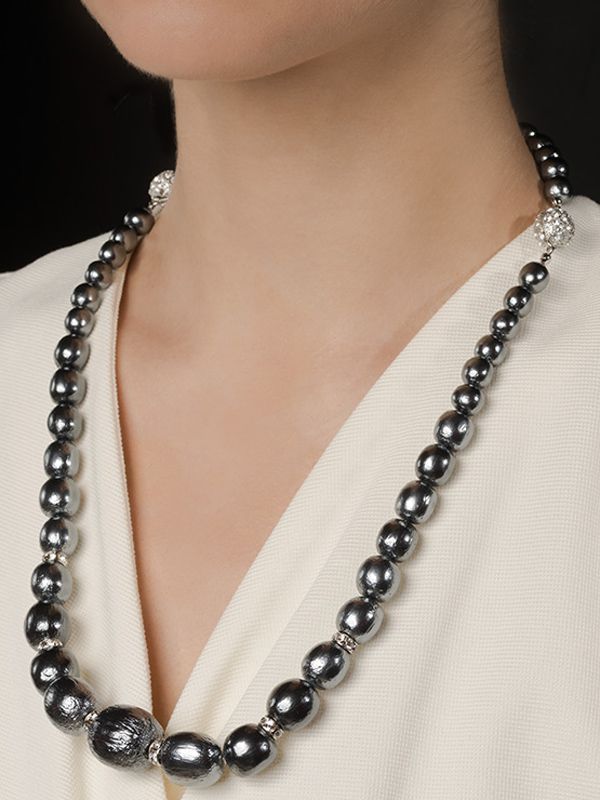 Elegance Gray Lightweight Balsa Pearl 2-Way Necklace (23G)