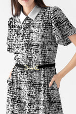 Stretch Chiffon: Stretch Chiffon Mosaic Check Bowtie Shirt Dress