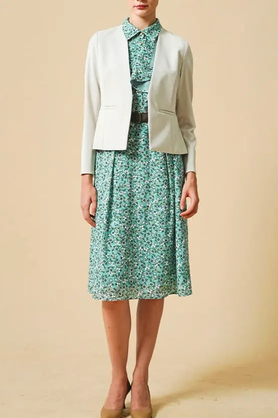 Reproduction / Stretch Chiffon: Green Petite Flower Frill Shirt Dress