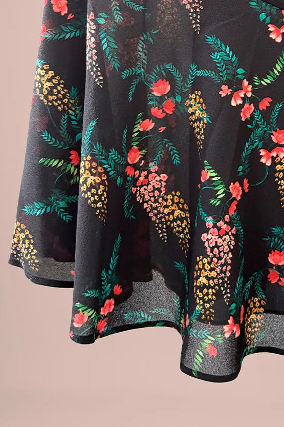 Stretch Chiffon: Black Garden Mermaid Dress With Tie