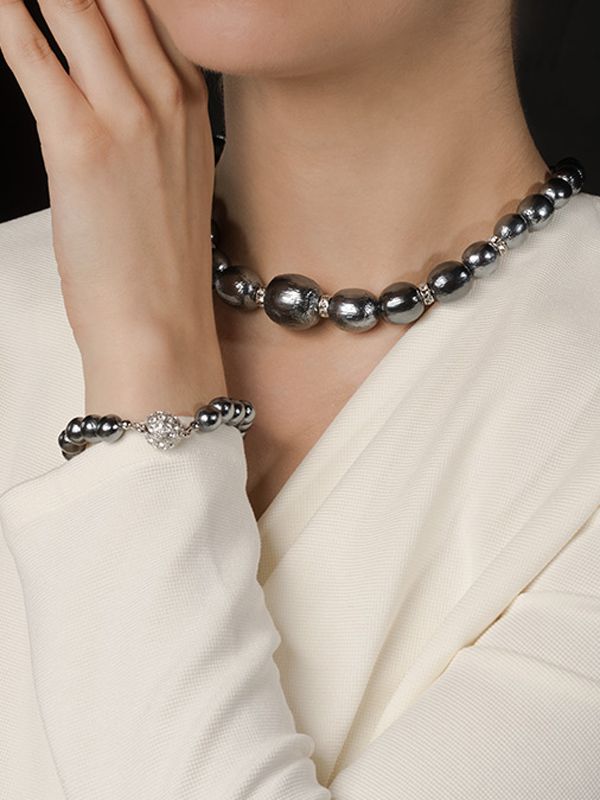 Elegance Gray Lightweight Balsa Pearl 2-Way Necklace (23G)