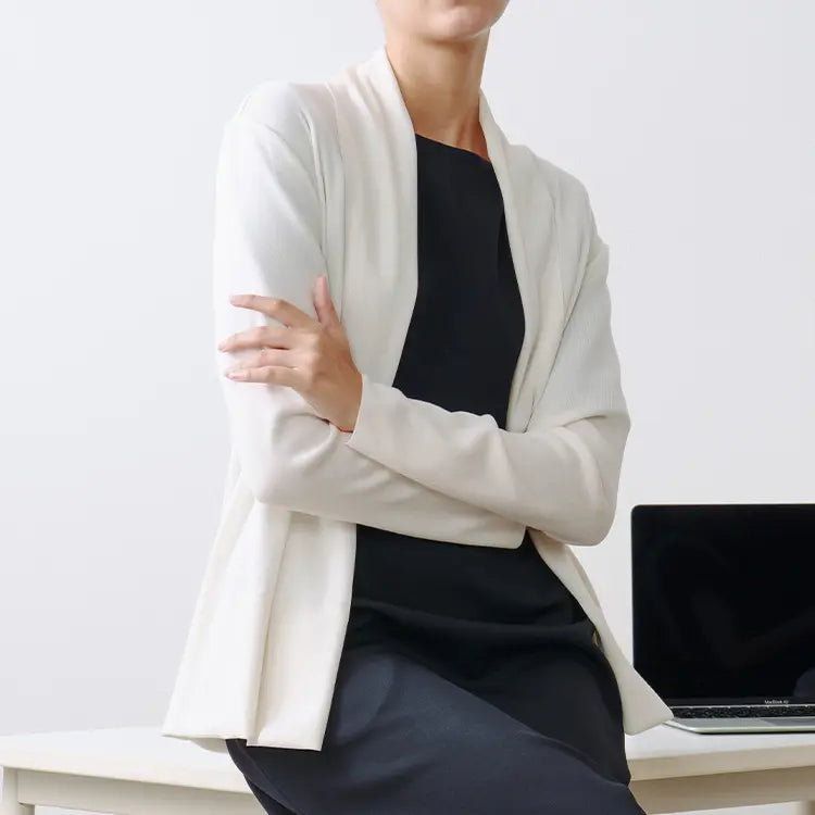 Introducing our elegant longer-length style that doubles as a jacket. Available in 2 lengths, 6 sophisticated colors, and 2 sizes—find your perfect match that complements your unique style.