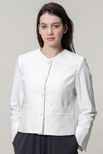 Stretch Jacquard: Collarless Short Jacket