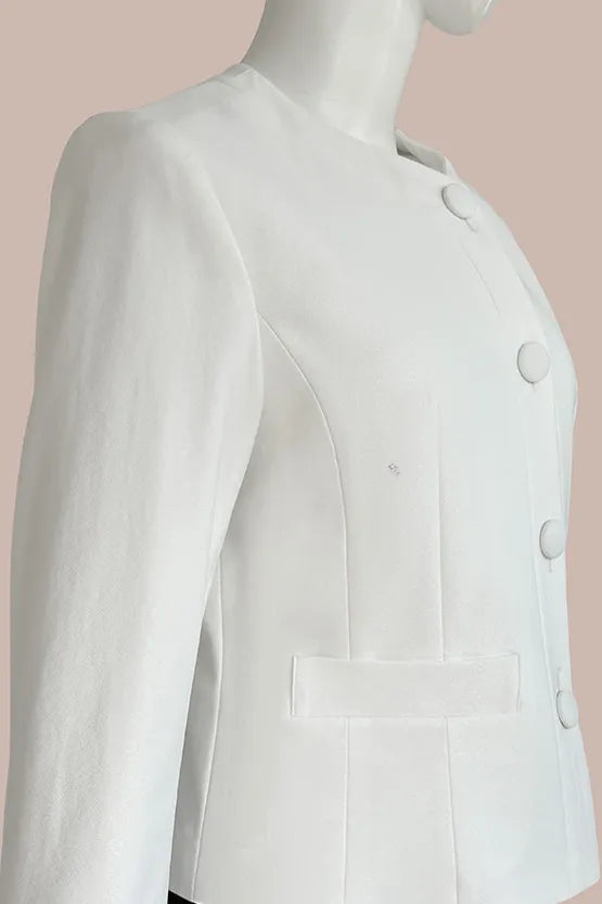 Stretch Jacquard: Collarless Short Jacket