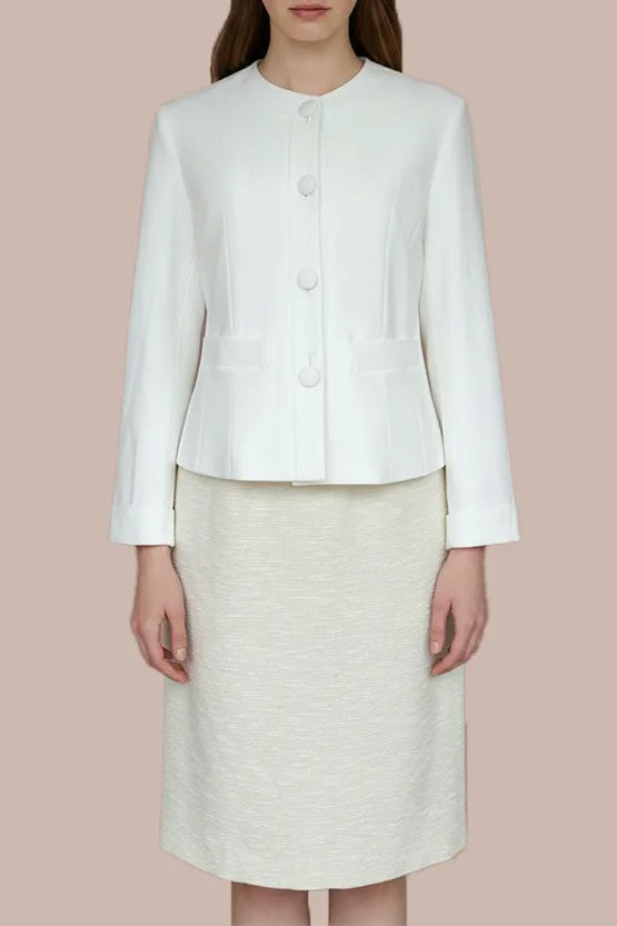 Stretch Jacquard: Collarless Short Jacket