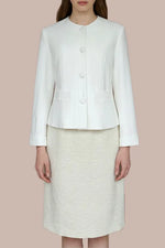 Stretch Jacquard: Collarless Short Jacket