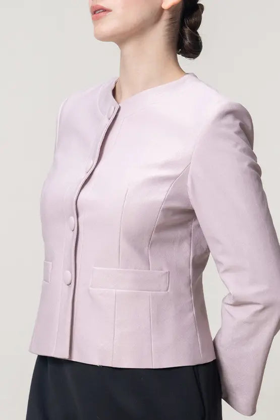 Stretch Jacquard: Collarless Short Jacket