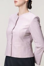 Stretch Jacquard: Collarless Short Jacket