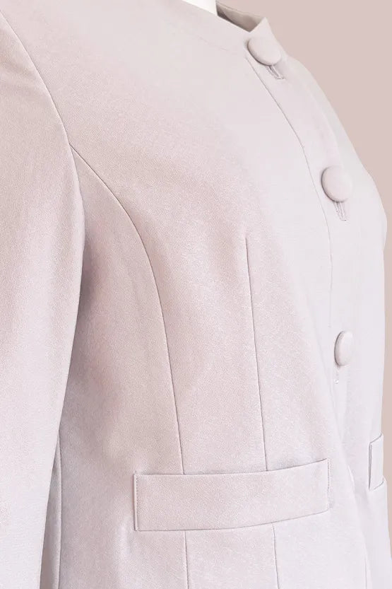Stretch Jacquard: Collarless Short Jacket