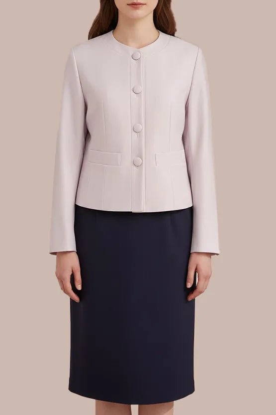 Stretch Jacquard: Collarless Short Jacket