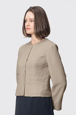 Stretch Lame Tweed: No-Collar Short Jacket