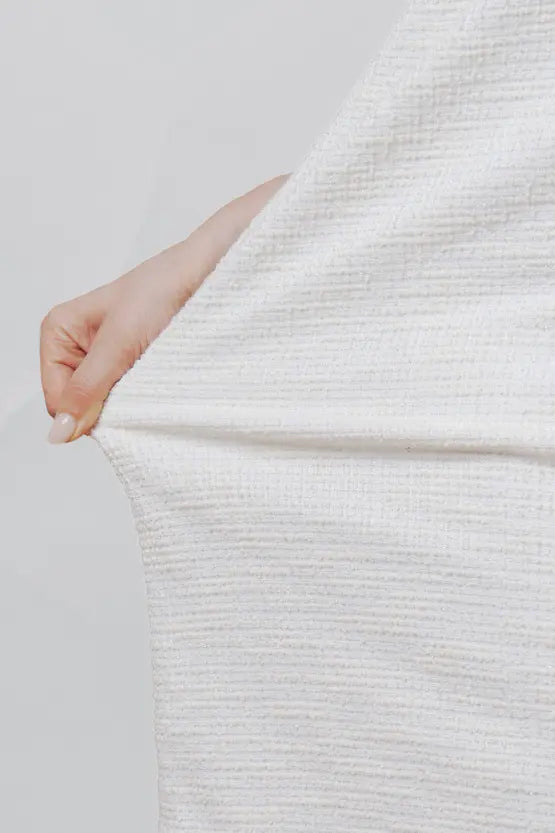 Stretch Lame Tweed: No-Collar Short Jacket