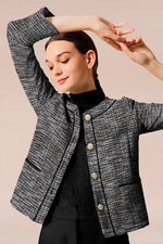 Stretch Lame Tweed: No-Collar Short Jacket
