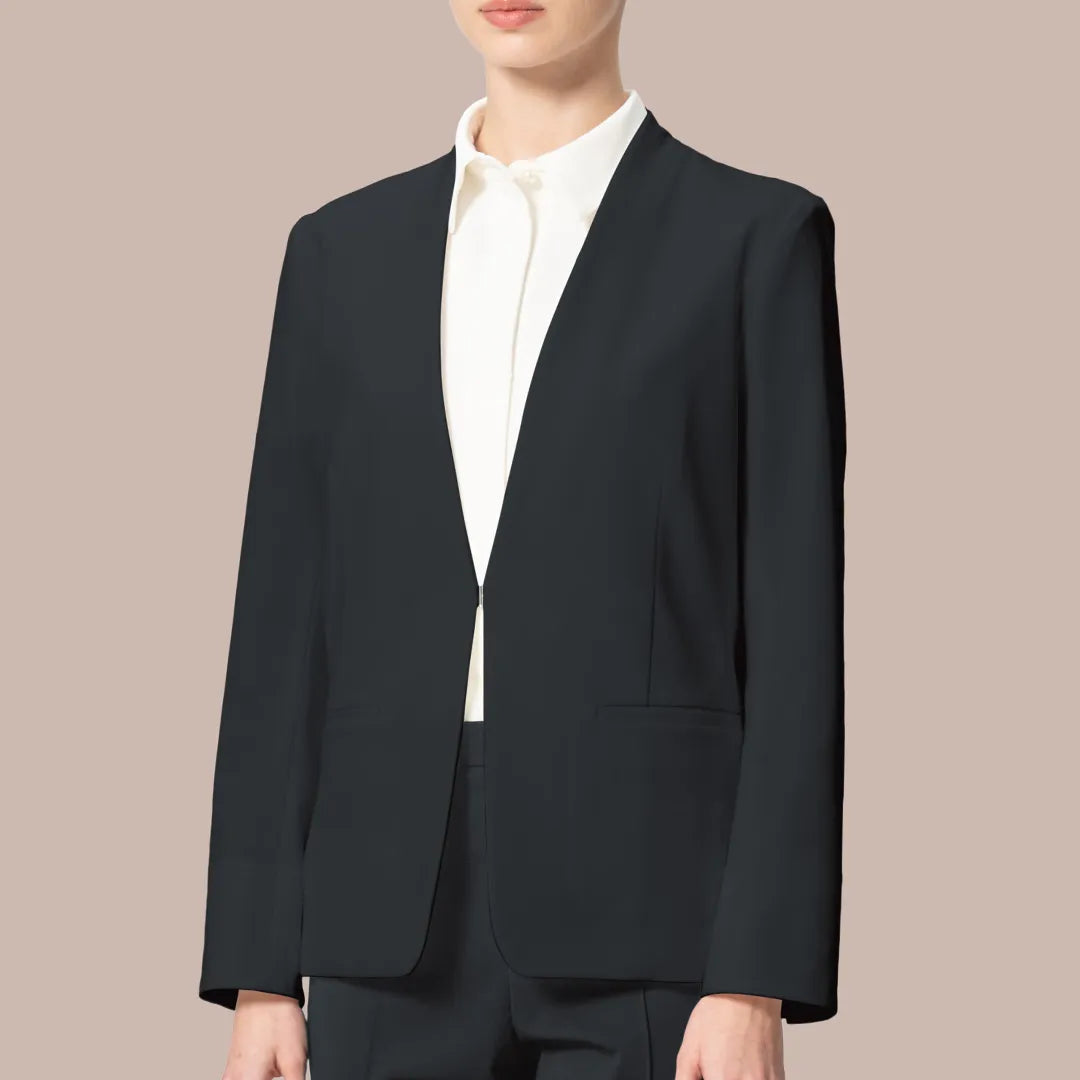 The curved line from the collar gives a naturally slimming look