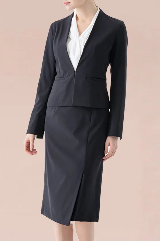 Smart Stretch Light: Dark Navy Front Hook No-Collar Jacket