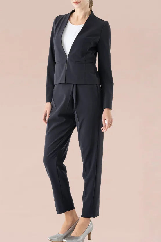 Smart Stretch Light: Dark Navy Front Hook No-Collar Jacket