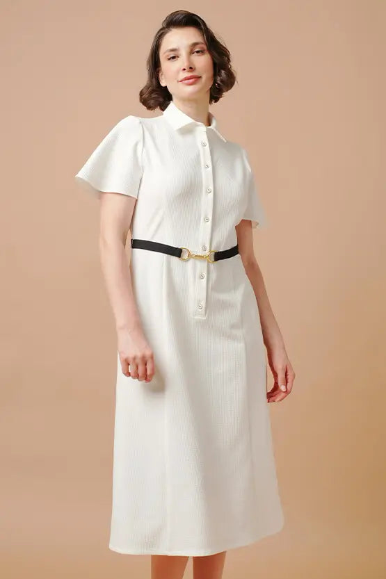 Stretch Sucker: Stretch Seersucker Bow-Tie Shirt Dress