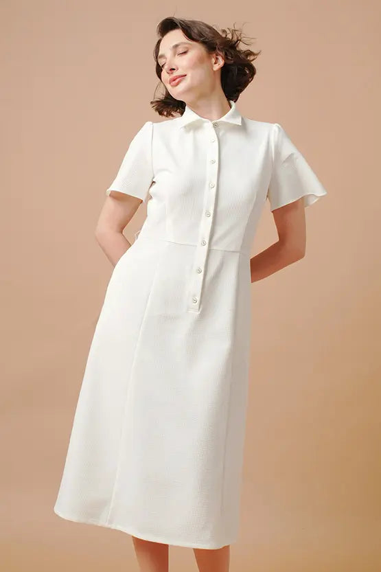 Stretch Sucker: Stretch Seersucker Bow-Tie Shirt Dress