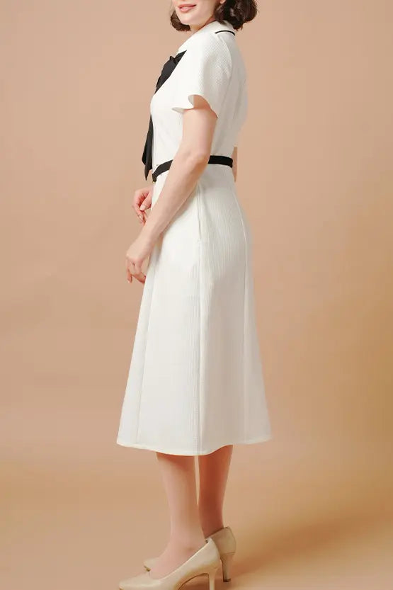 Stretch Sucker: Stretch Seersucker Bow-Tie Shirt Dress