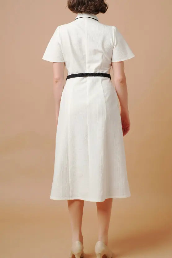 Stretch Sucker: Stretch Seersucker Bow-Tie Shirt Dress