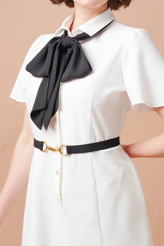 Stretch Sucker: Stretch Seersucker Bow-Tie Shirt Dress