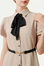 Beige x Black Bowtie Shirt Dress