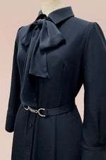 Smart Stretch Light: Dark Navy Shirt Dress With Bowtie