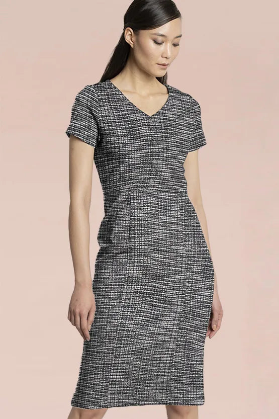 Stretch Lame Tweed: V-Neck I-Line Dress