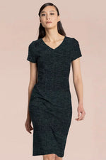 Stretch Lame Tweed: V-Neck I-Line Dress