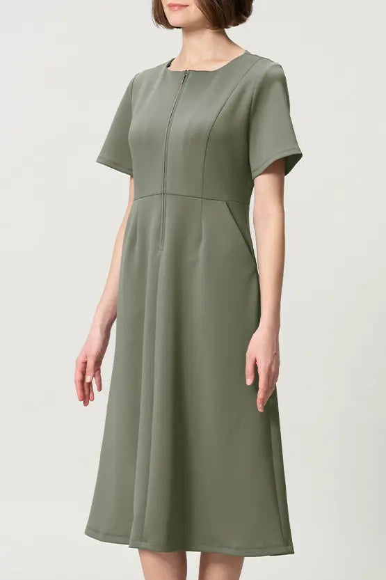 Space Material: A-line Front Zip Dress