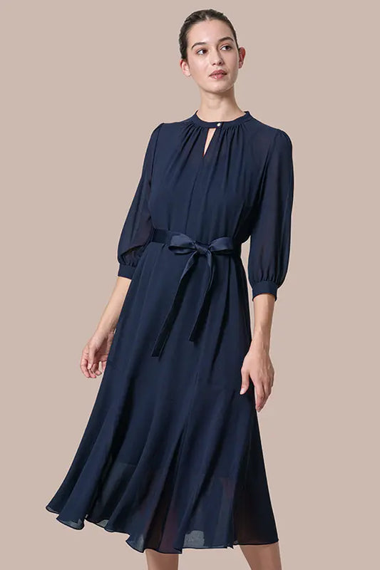 Stretch Chiffon:  Navy Long Mermaid Dress