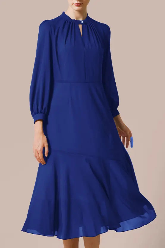 Stretch Chiffon:Navy Long Mermaid Dress