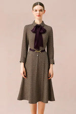 Chiffon Georgette: Monogram Brown Shirt Dress With Bowtie