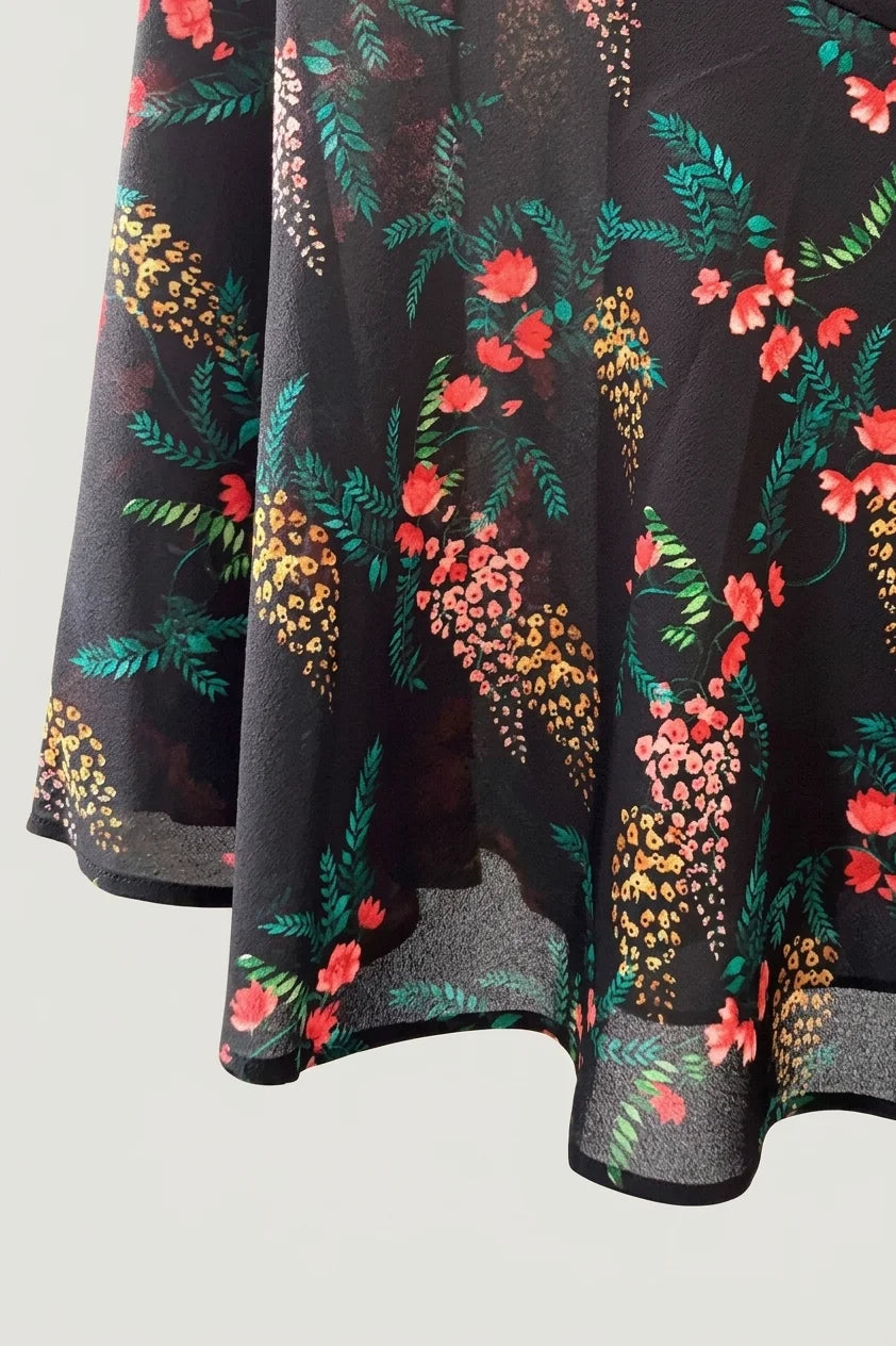 Stretch Chiffon: Black Garden Mermaid Dress With Tie