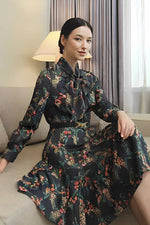 Stretch Chiffon: Black Garden Mermaid Dress With Tie