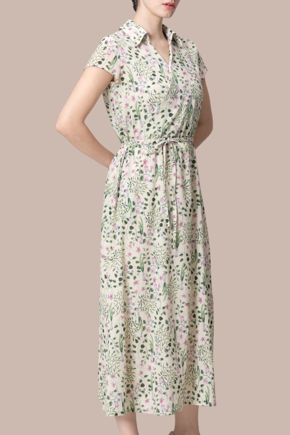 Stretch Chiffon: Collared Cache-Coeur Long Dress